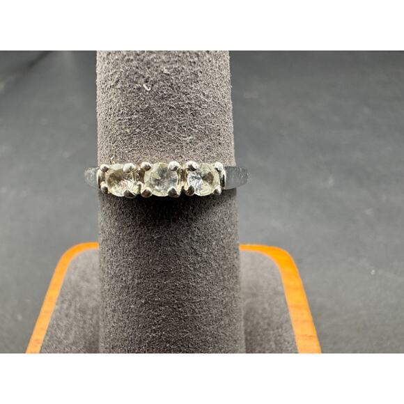 Avon Jewelry - Vtg Avon Signed Sterling Silver 925 Triple Clear Round Cut Stone Ring Sz 6.75